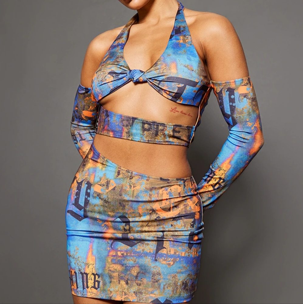 PrettyLittleThing Graffiti Cut Out Mini Dress (Size 8)